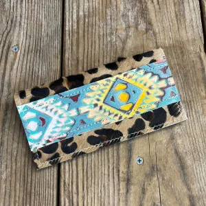 079 Checkbook Cover - Leopard w/ Rainbow Aztec