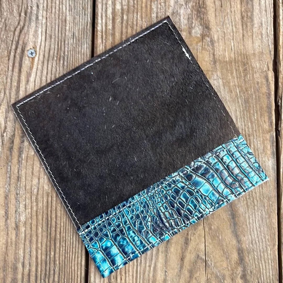 080 Checkbook Cover - Black w/ Aqua Croc