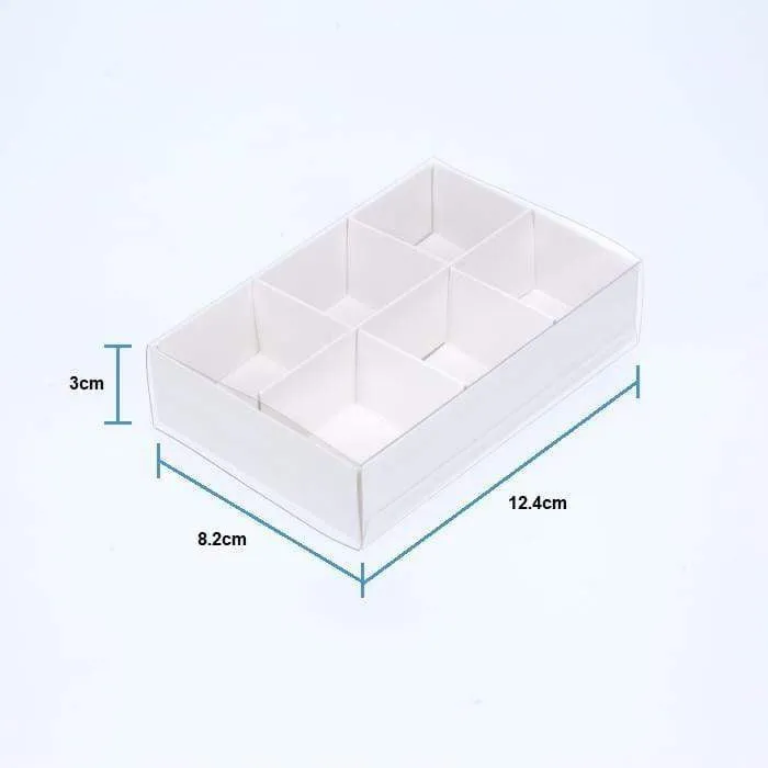 10 Pack of White Card Chocolate Sweet Soap Product Reatail Gift Box - 6 Bay Compartments - Clear Slide On Lid - 12x8x3cm