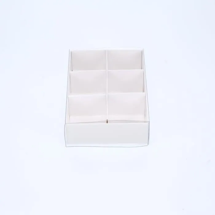 10 Pack of White Card Chocolate Sweet Soap Product Reatail Gift Box - 6 Bay Compartments - Clear Slide On Lid - 12x8x3cm