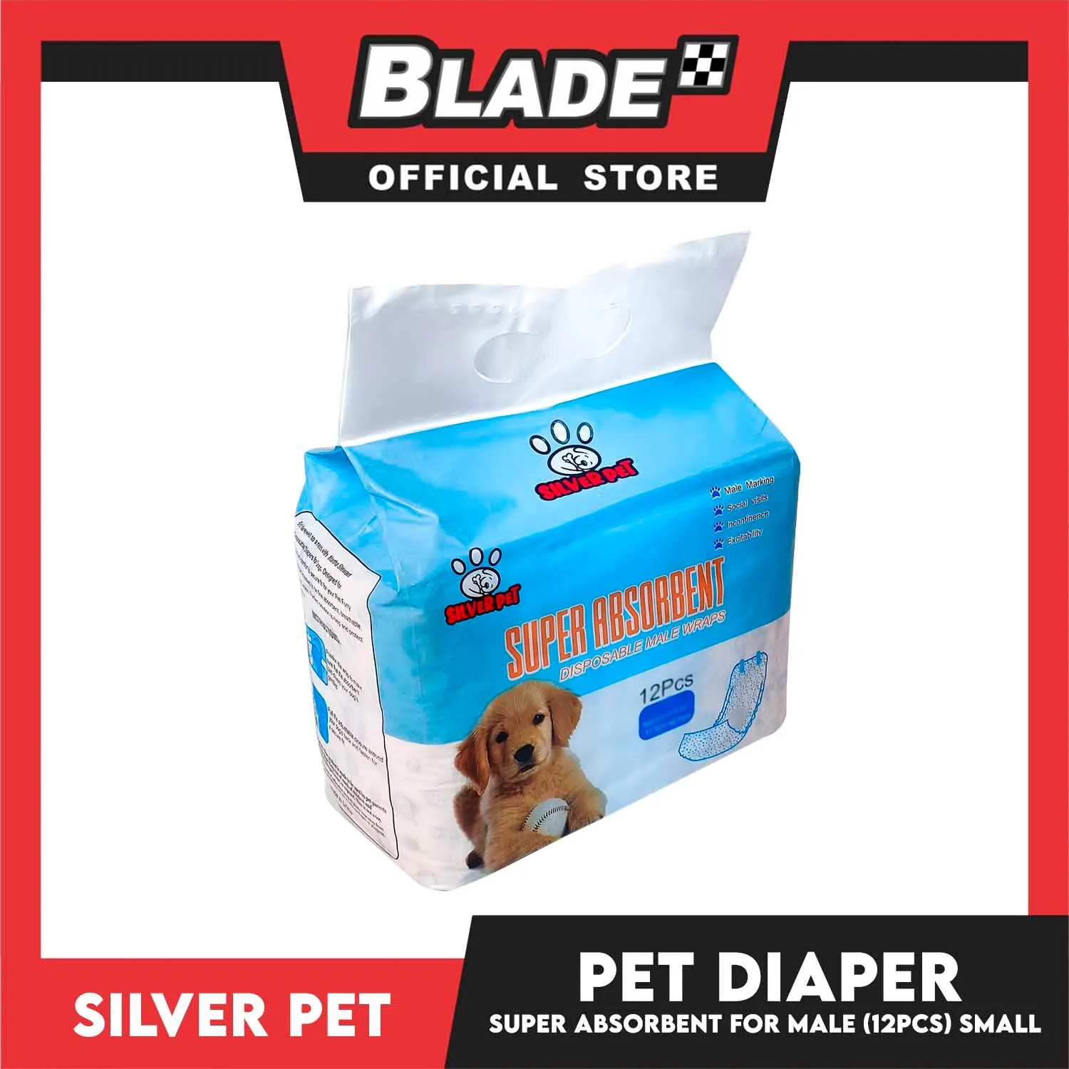 12pcs Silver Pet Super Absorbent Disposable Male Dog Wrap/ Diaper Small