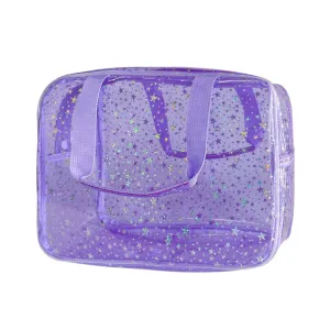 12”X5“X8” Portable 8L Purple Clear Makeup Bag Twinkle Star Toiletry Bag Waterproof Cosmetic Bag With Zipper & Handle for Concert Sports Events Travel Commuting Beach Essential