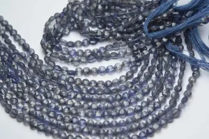 13 Inch Strand, Finest Quality, Natural Iolite Faceted Coins Shaped Beads. Size 4mm