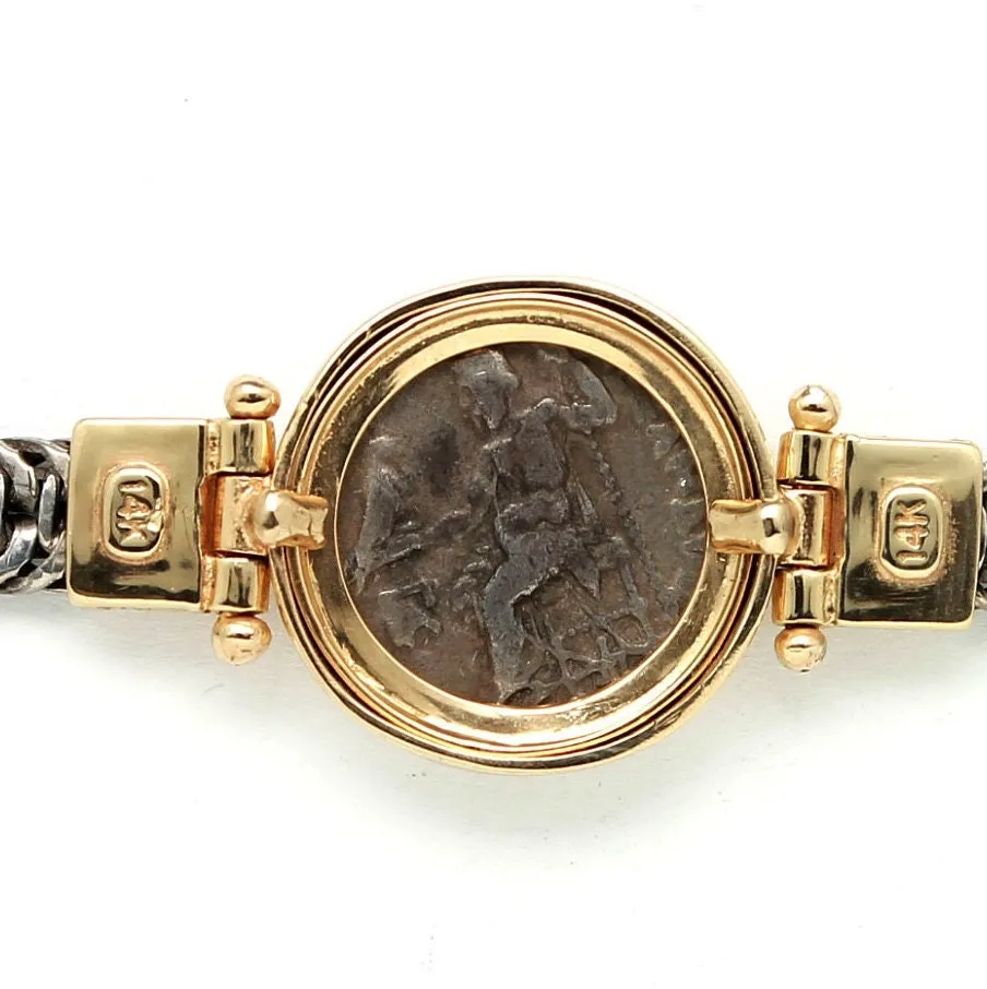14K Gold and Sterling Silver Bracelet, Alexander the Great, Ancient Greek Coin, ID11545