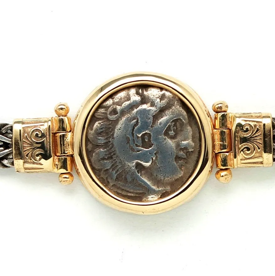 14K Gold and Sterling Silver Bracelet, Alexander the Great, Ancient Greek Coin, ID11545