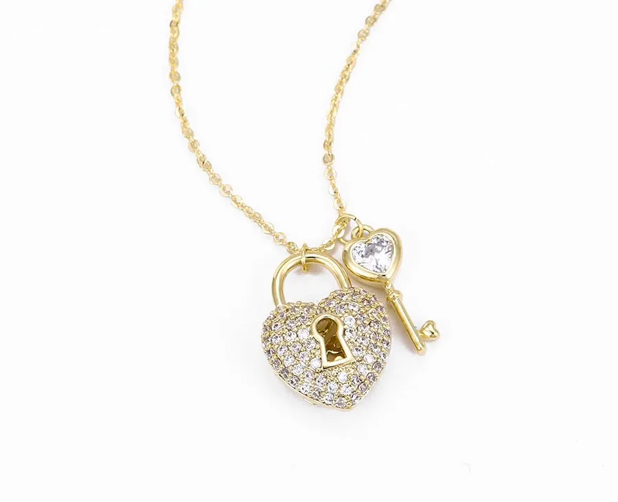 14K Gold Plated Heart & Key Necklace