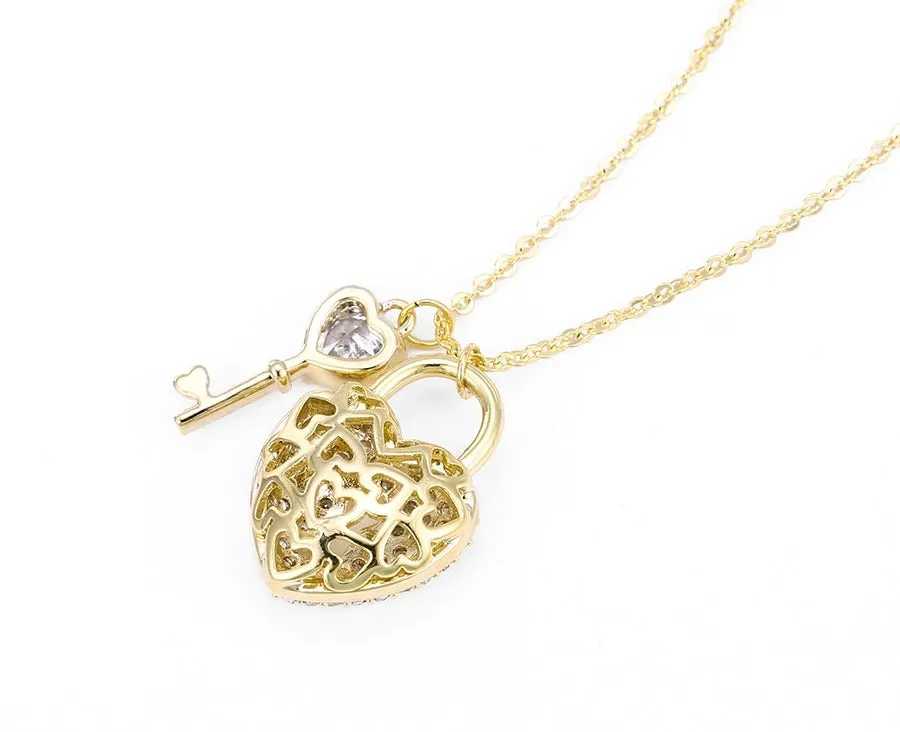 14K Gold Plated Heart & Key Necklace