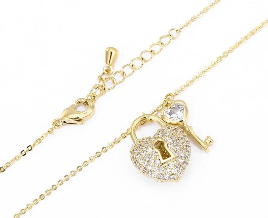 14K Gold Plated Heart & Key Necklace