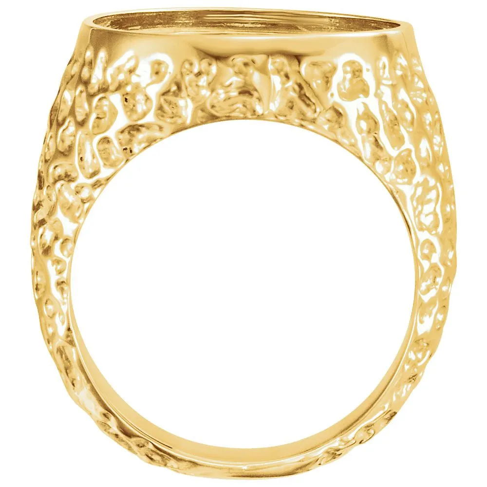14k Yellow Gold 18mm Gents Nugget Coin Ring, Size 11