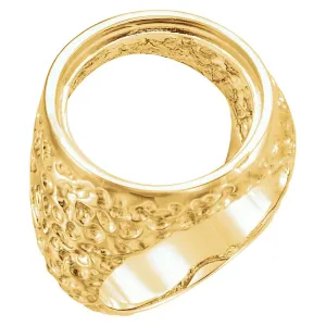 14k Yellow Gold 18mm Gents Nugget Coin Ring, Size 11