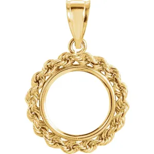 14k Yellow Gold 2.5mm Solid Rope Tab Back Frame Pendant for U.S. $1.00 Type 1 or Mexican 2 Peso Coin