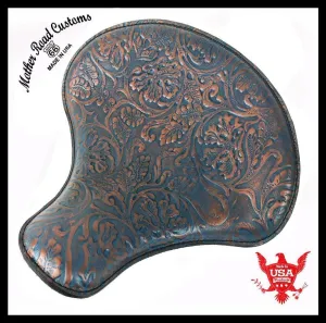 15x14" Blue Copper Oak Leaf Chopper Sportster Harley Chopper Spring Solo Seat
