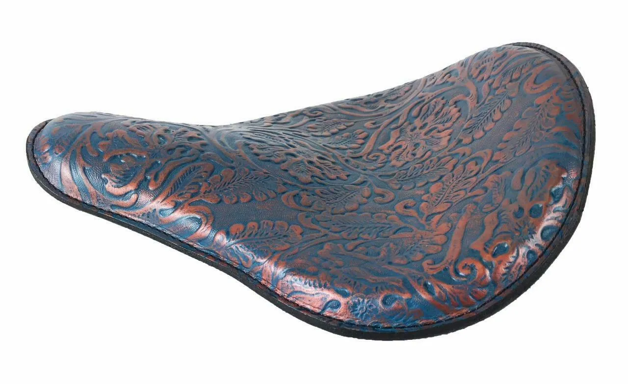 15x14" Blue Copper Oak Leaf Chopper Sportster Harley Chopper Spring Solo Seat