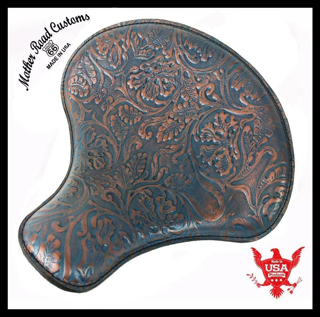 15x14" Blue Copper Oak Leaf Chopper Sportster Harley Chopper Spring Solo Seat