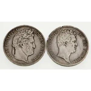 1831-1839 France 5 Francs Silver Coin Lot of 2, KM 735.1, 749.7