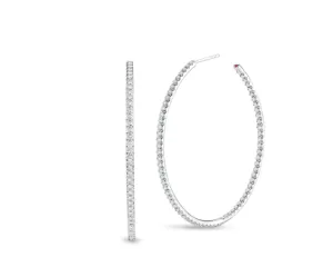 18K WHITE GOLD EXTRA LARGE INSIDE OUTSIDE OPEN DIAMOND HOOP EARRINGS