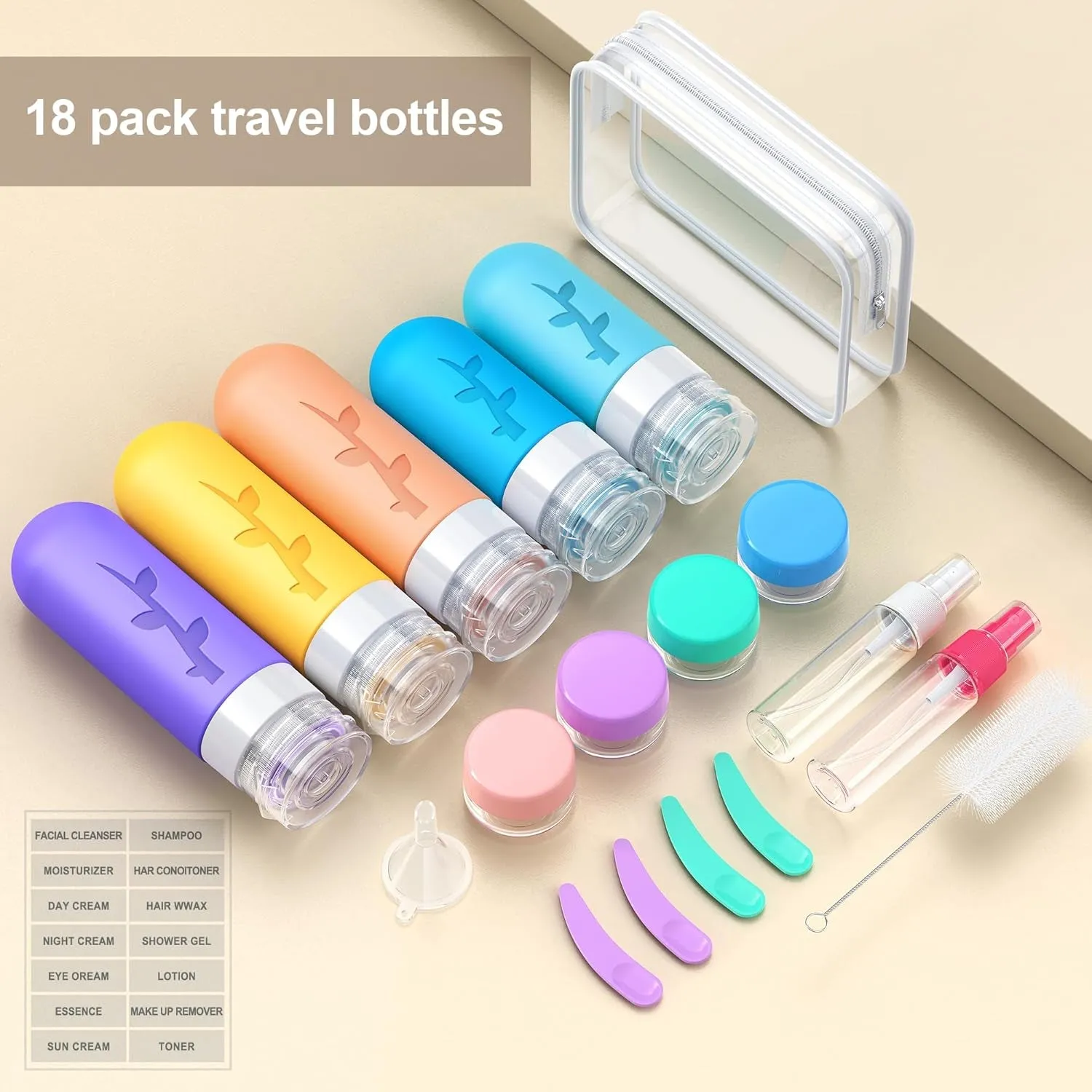 19 Pack Travel Bottles for Toiletries, Silicone TSA Approved Travel Size Containers for Toiletries Leak Proof Refillable Travel Essentials for Shampoo Conditioner Lotion Toiletry Bottles