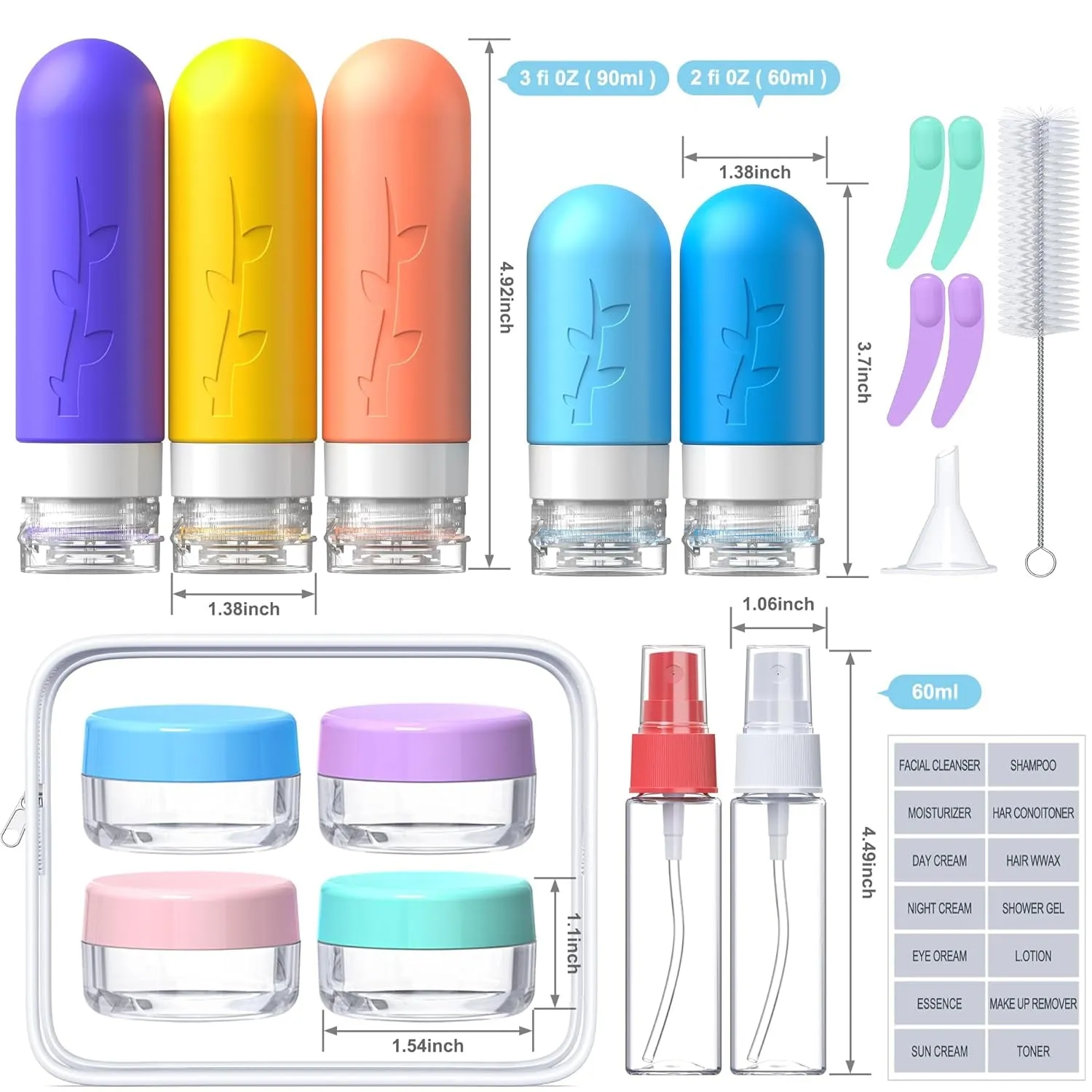 19 Pack Travel Bottles for Toiletries, Silicone TSA Approved Travel Size Containers for Toiletries Leak Proof Refillable Travel Essentials for Shampoo Conditioner Lotion Toiletry Bottles