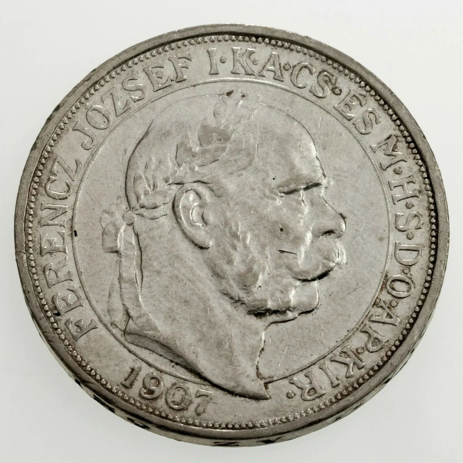1907 Hungary 5 Korona Silver Coin Restrike 40th Anniversary AU Condition