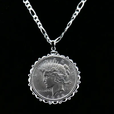 1922 Silver Dollar Necklace with 28 Inch Sterling Silver Chain