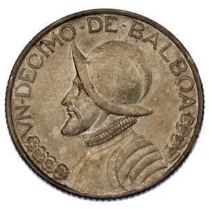 1930 Panama 1/10 Balboa Silver coin in AU Condition KM #10.1