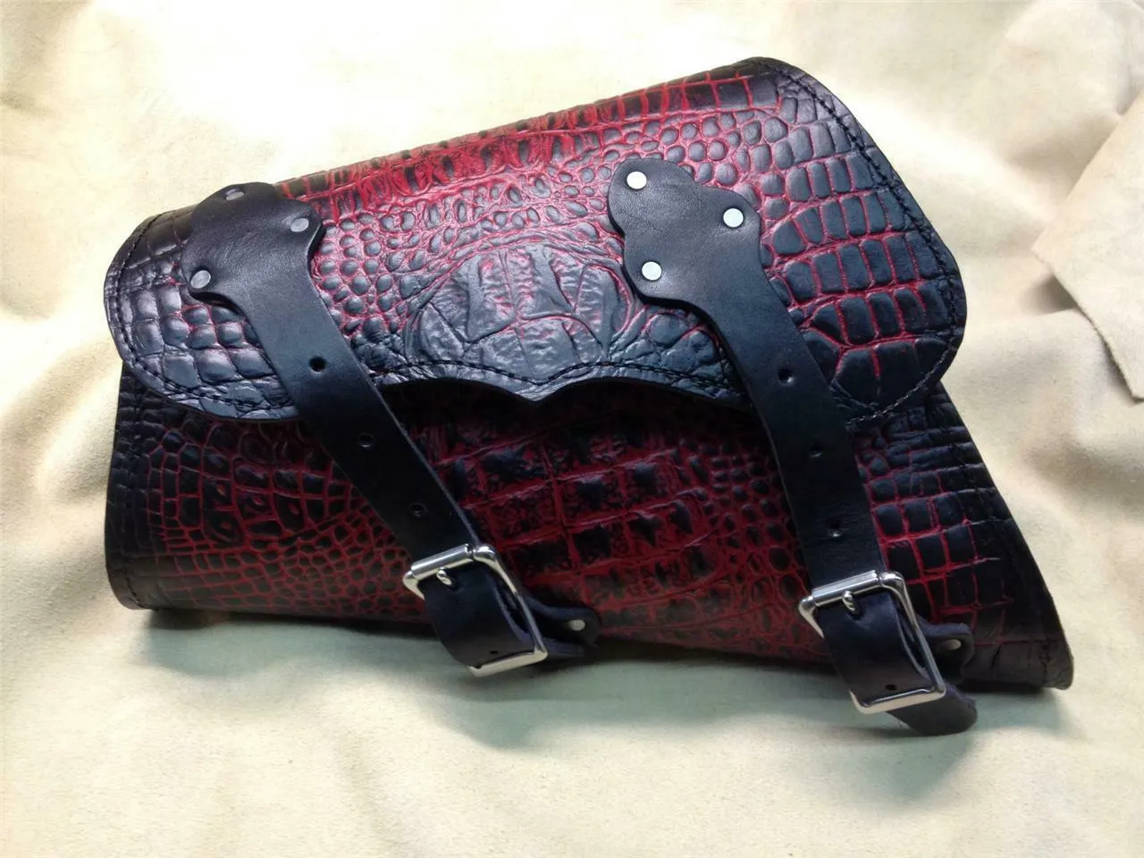 1982-2022 Sportster Saddle Bag Ant Red Alligator Chopper Harley Fits all Models
