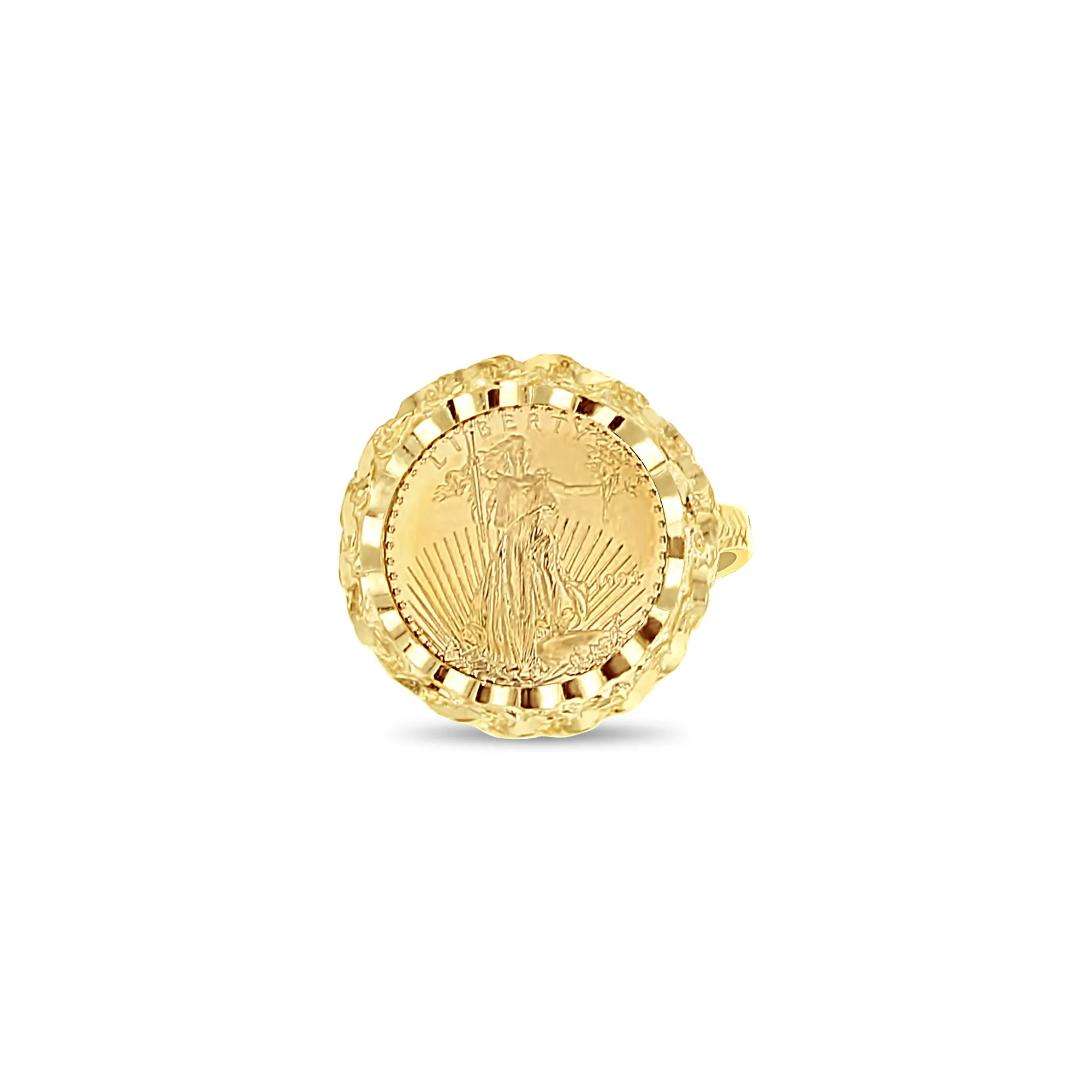1993 Lady Liberty 1/10OZ Fine Gold Coin Ring with Rope & Diamond Cuts