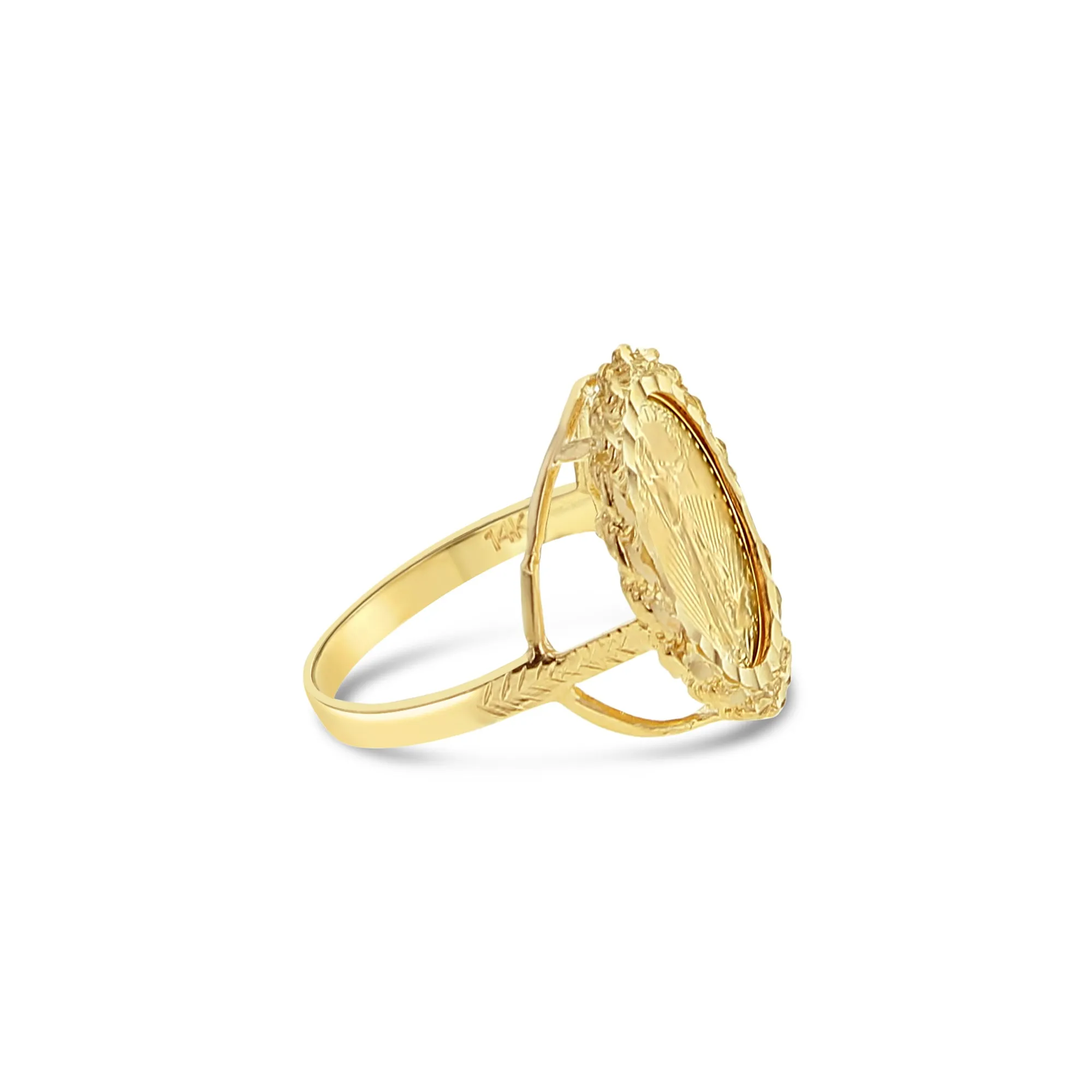 1993 Lady Liberty 1/10OZ Fine Gold Coin Ring with Rope & Diamond Cuts