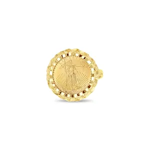 1993 Lady Liberty 1/10OZ Fine Gold Coin Ring with Rope & Diamond Cuts