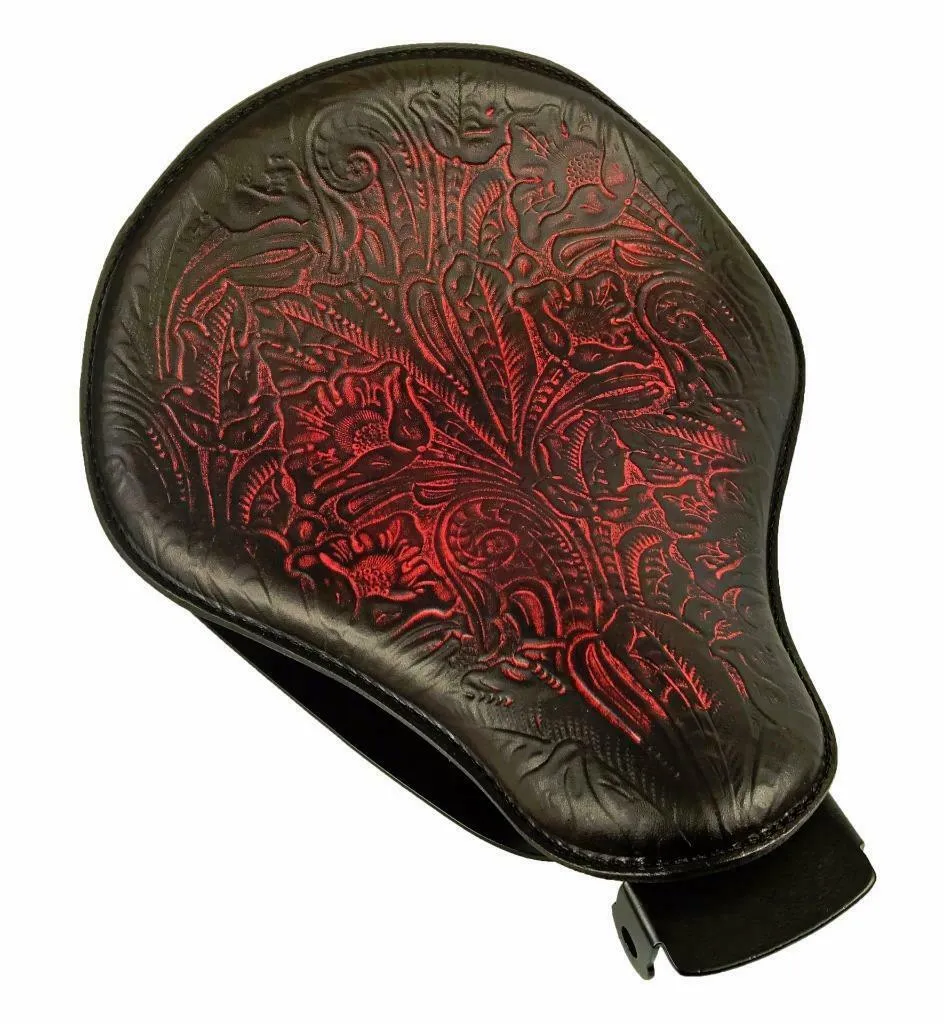 2004-2006 Harley Sportster Spring Solo Seat Mount Kit Ant Red Tooled Leather bcs