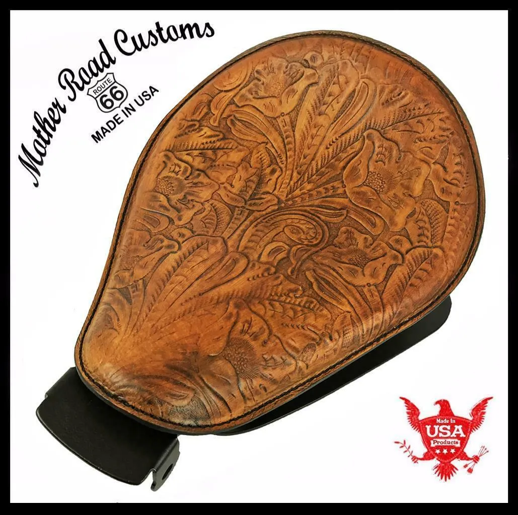 2010-2022 Sportster Harley Spring Solo Seat Mount Kit Ant Tan Tooled Leather bcs