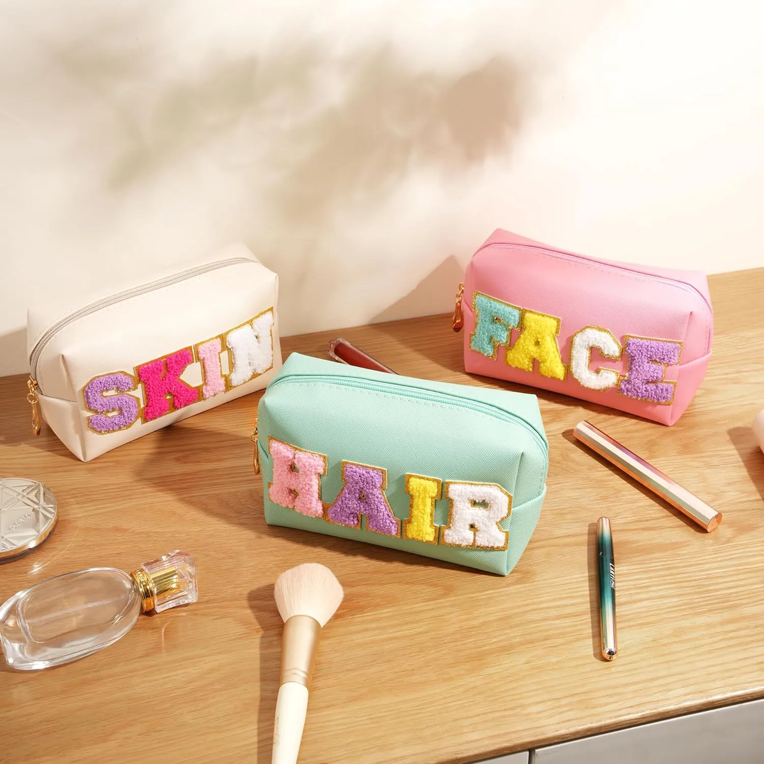 3-Pack Chic Vegan Leather Makeup Pouches – Waterproof Travel Cosmetic Organizers, Trendy Leak-Proof Toiletry Bags for Teens & Women (Perfect Gift Set!)