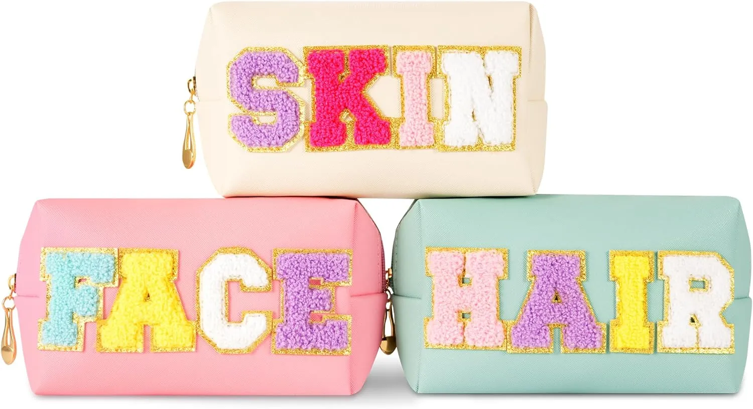 3-Pack Chic Vegan Leather Makeup Pouches – Waterproof Travel Cosmetic Organizers, Trendy Leak-Proof Toiletry Bags for Teens & Women (Perfect Gift Set!)