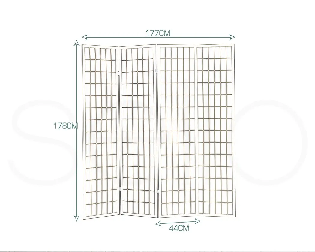 4 Panel Free Standing Foldable  Room Divider Privacy Screen Wood Frame