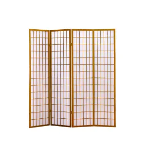 4 Panel Free Standing Foldable  Room Divider Privacy Screen Wood Frame
