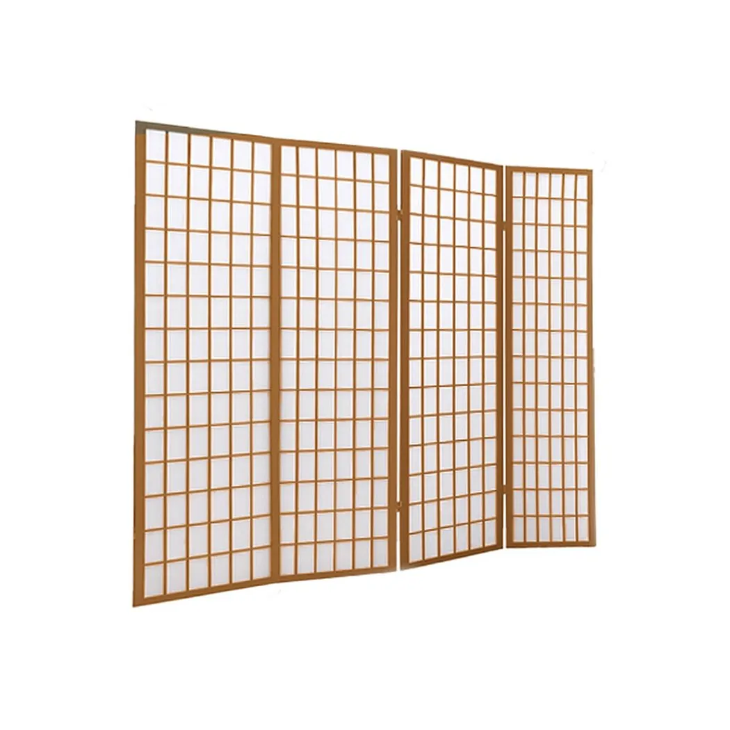 4 Panel Free Standing Foldable  Room Divider Privacy Screen Wood Frame