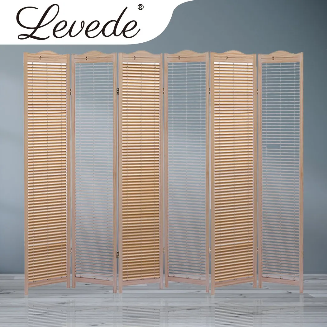 6 Panel Free Standing Foldable  Room Divider Privacy Screen Wood Frame