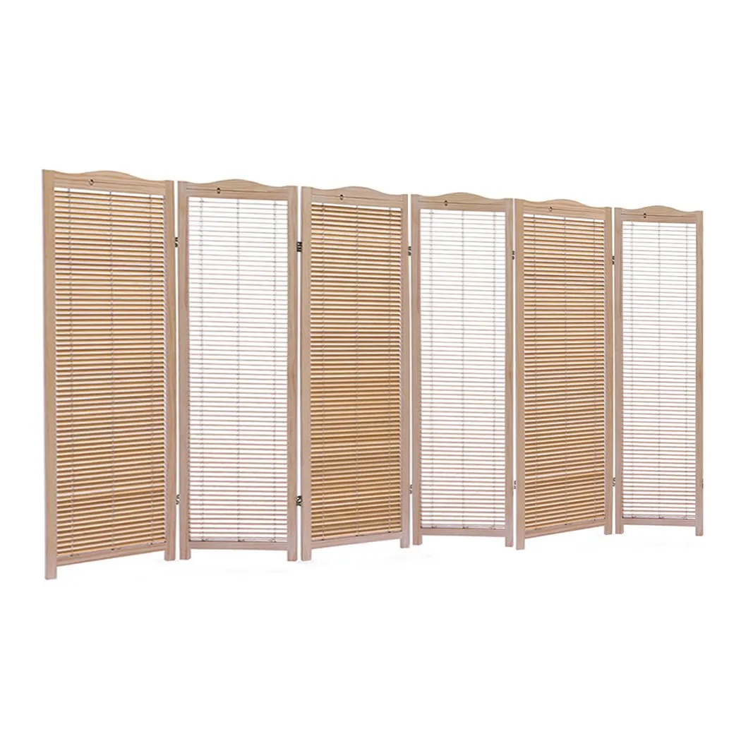 6 Panel Free Standing Foldable  Room Divider Privacy Screen Wood Frame