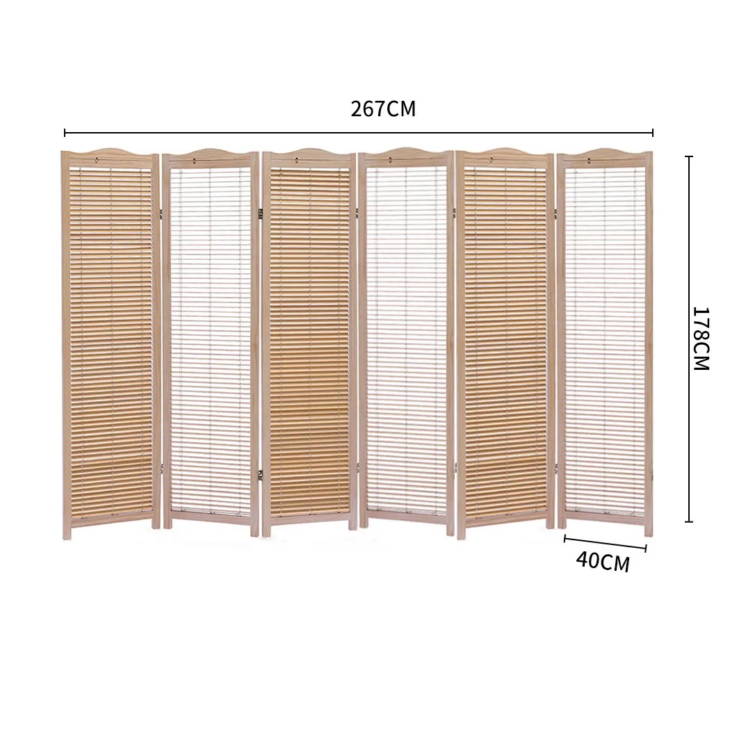 6 Panel Free Standing Foldable  Room Divider Privacy Screen Wood Frame
