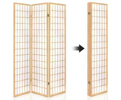 6 Panel Room Divider Privacy Screen Foldable Pine Wood Stand - Natural