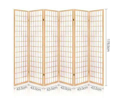 6 Panel Room Divider Privacy Screen Foldable Pine Wood Stand - Natural
