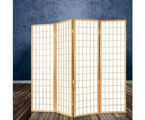 6 Panel Room Divider Privacy Screen Foldable Pine Wood Stand - Natural