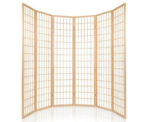 6 Panel Room Divider Privacy Screen Foldable Pine Wood Stand - Natural