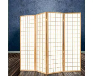 6 Panel Room Divider Privacy Screen Foldable Pine Wood Stand - Natural