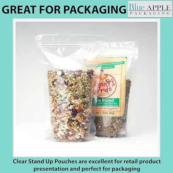 7X11   4 BG inches Clear Stand-Up Pouches with Hang Hole 2.7 mil