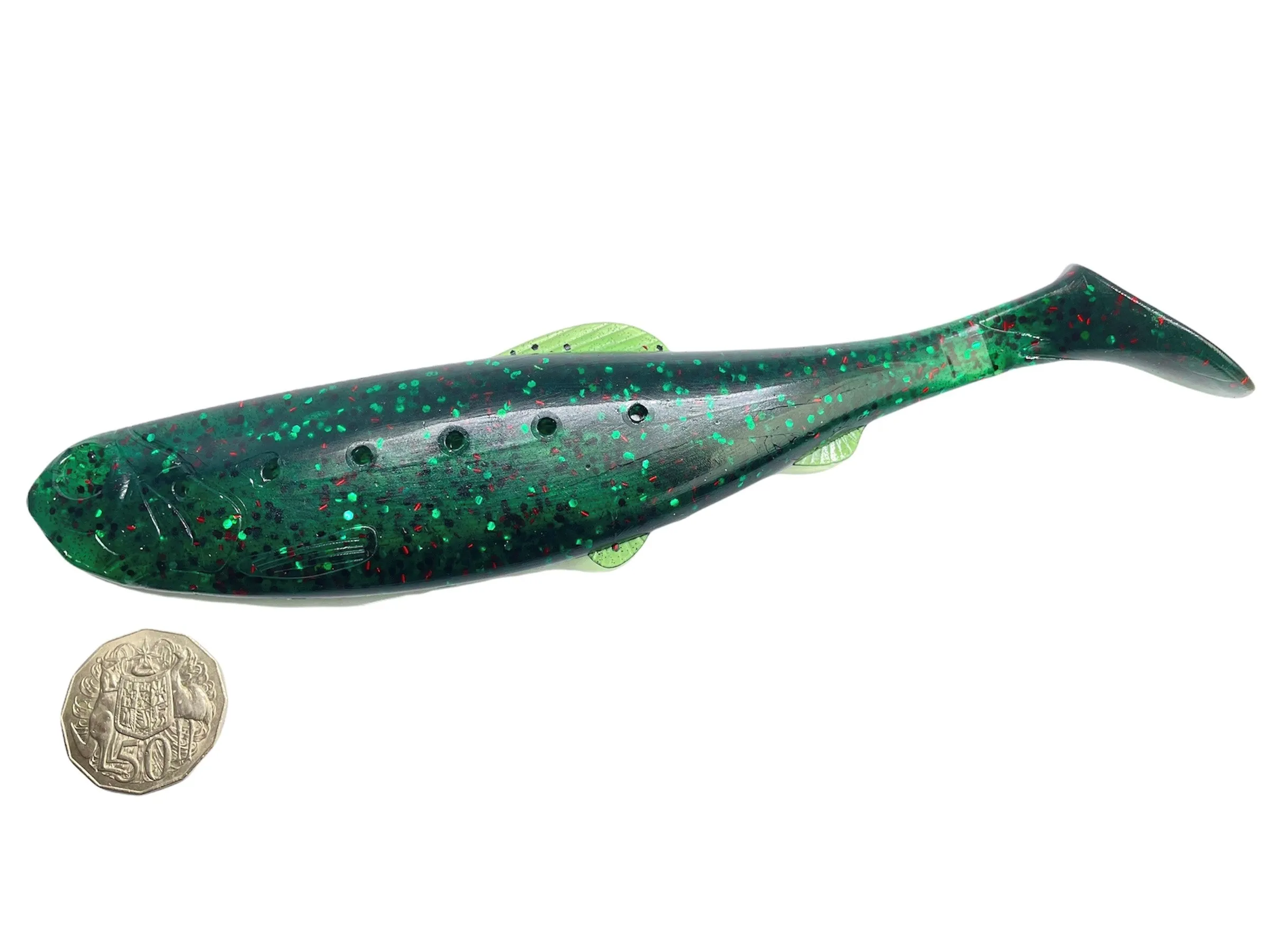 8 inch paddle tail pack of 2 pink & green new hollow compartment