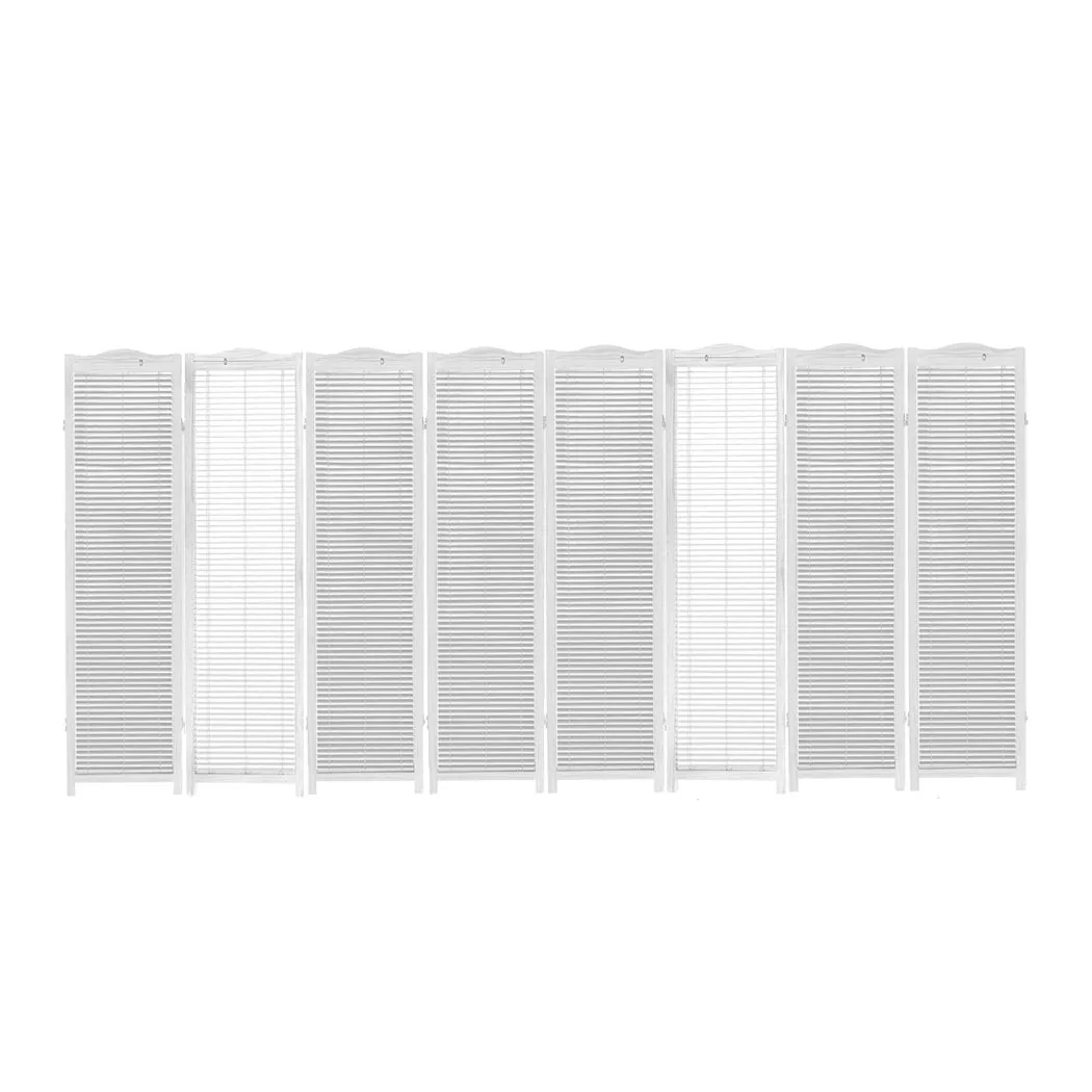 8 Panel Free Standing Foldable  Room Divider Privacy Screen White Frame