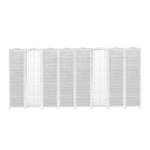 8 Panel Free Standing Foldable  Room Divider Privacy Screen White Frame