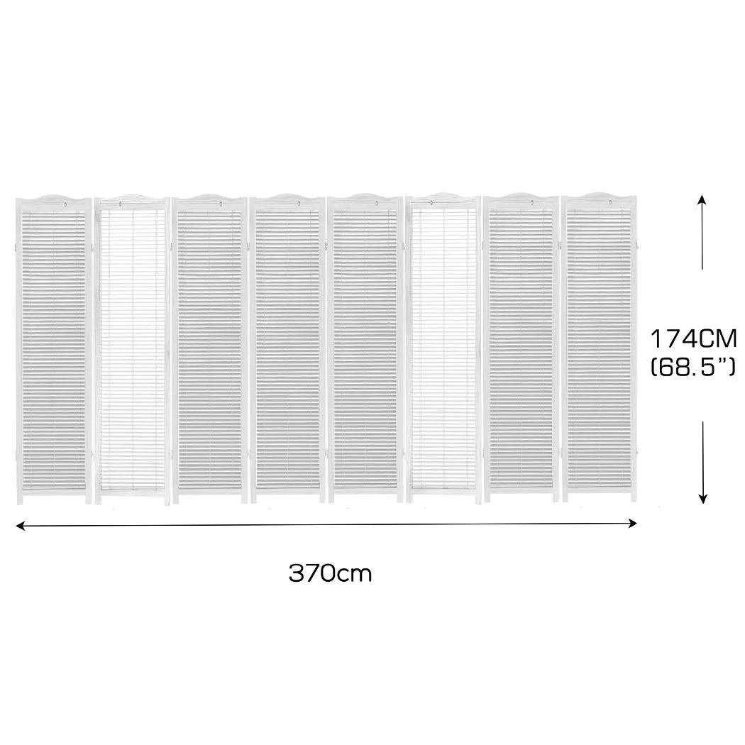 8 Panel Free Standing Foldable  Room Divider Privacy Screen White Frame