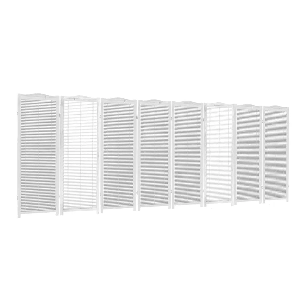 8 Panel Free Standing Foldable  Room Divider Privacy Screen White Frame